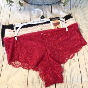 French Affair 3 Pack Floral Lace Rhinestone Cheeky Underwear Panty